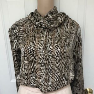 VTG Semi Sheer Earth Tone Galinda Wang Lá Chine Classic L/S Blouse Wrap Collar